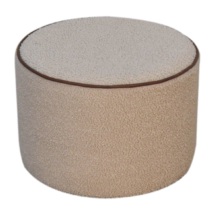 Serenity Round Footstool - Solid Mango Wood Accent Stool for Living Room - product view 2 showing handcrafted solid mango...