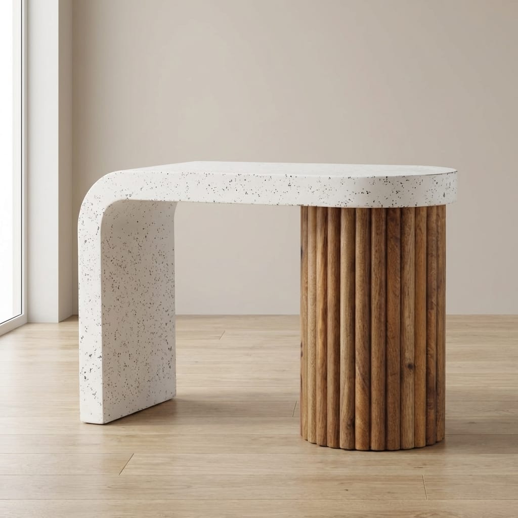 Serenity Terrazzo Coffee Table - Solid Mango Wood Center Table for Living Room - main view showing handcrafted solid...