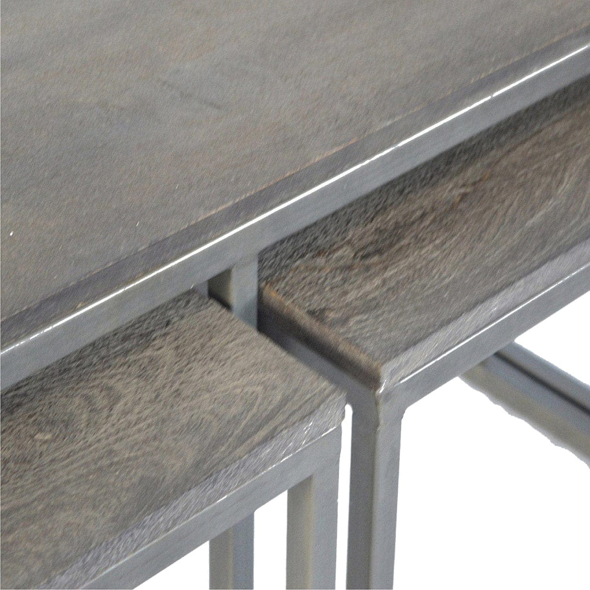 Set of 3 Iron Base Tables in Solid Mango Wood - product view 3 showing handcrafted solid mango wood furniture
