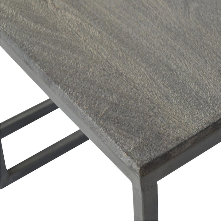 Set of 3 Iron Base Tables in Solid Mango Wood - product view 5 showing handcrafted solid mango wood furniture