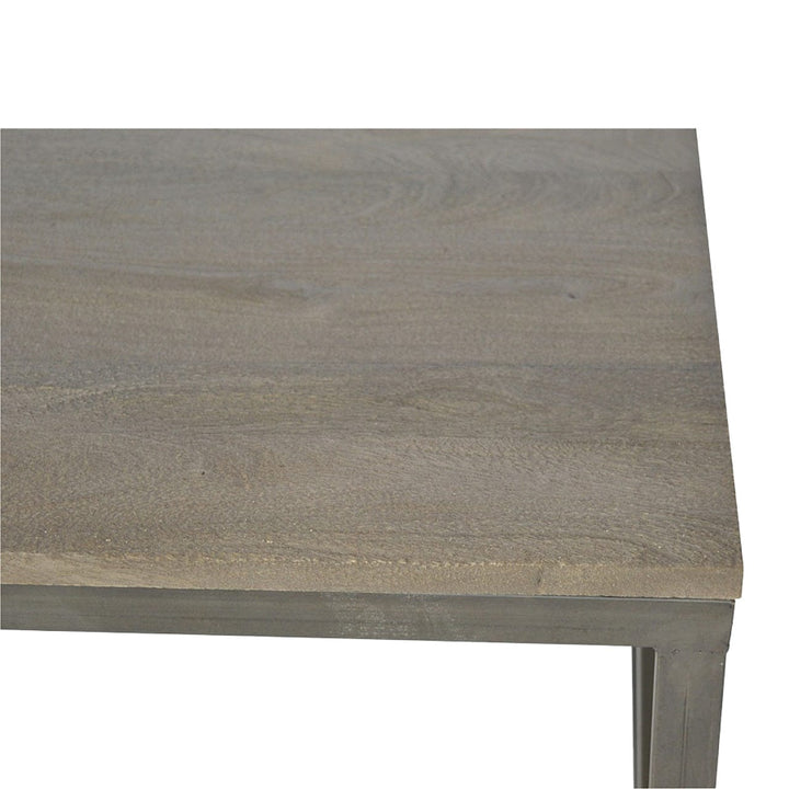 Set of 3 Iron Base Tables in Solid Mango Wood - product view 6 showing handcrafted solid mango wood furniture