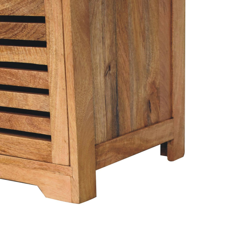 Shutter Oak-ish Shoe Bench - Solid Mango Wood Seating Furniture for Entryway - product view 8 showing handcrafted solid...