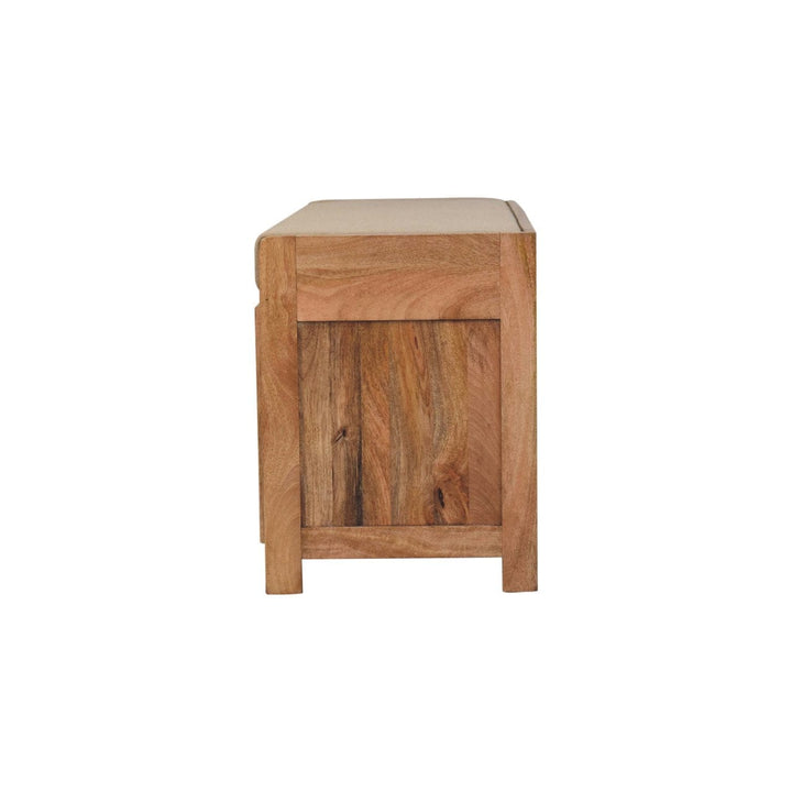 Shutter Oak-ish Shoe Bench - Solid Mango Wood Seating Furniture for Entryway - product view 9 showing handcrafted solid...