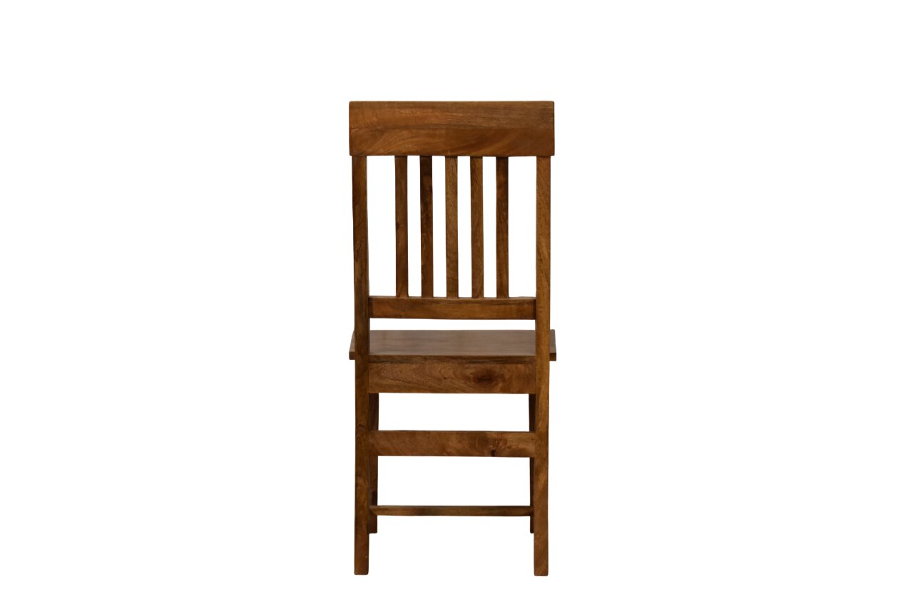 Amber Oak Slatted Back Dining Chair in Solid Mango Wood - product view 3 showing handcrafted solid mango wood chair