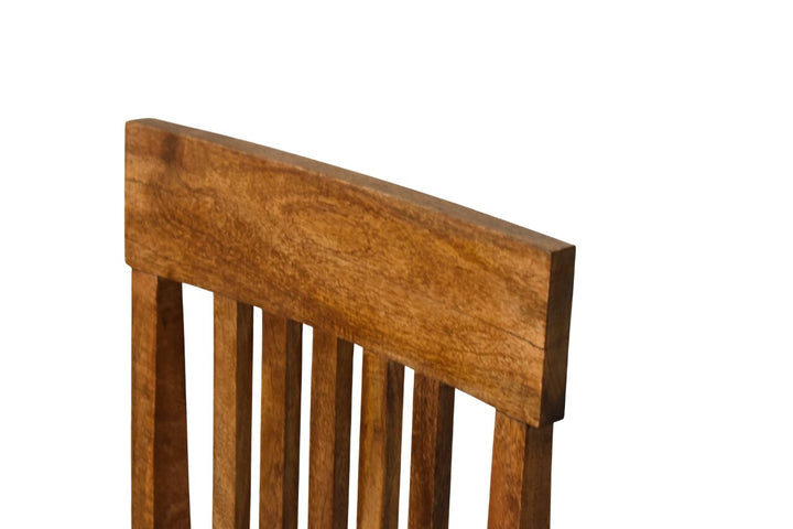 Amber Oak Slatted Back Dining Chair in Solid Mango Wood - product view 4 showing handcrafted solid mango wood chair