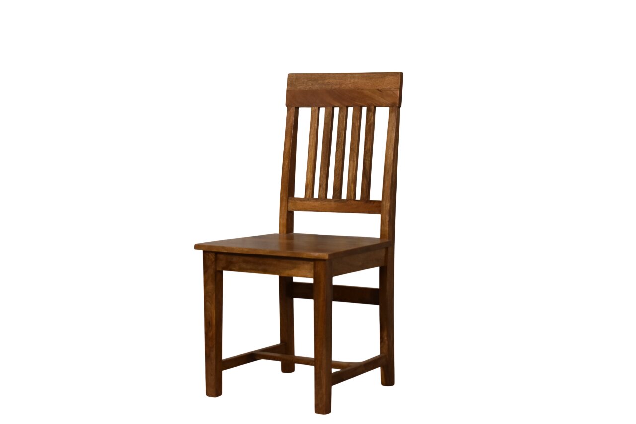 Amber Oak Slatted Back Dining Chair in Solid Mango Wood - product view 2 showing handcrafted solid mango wood chair