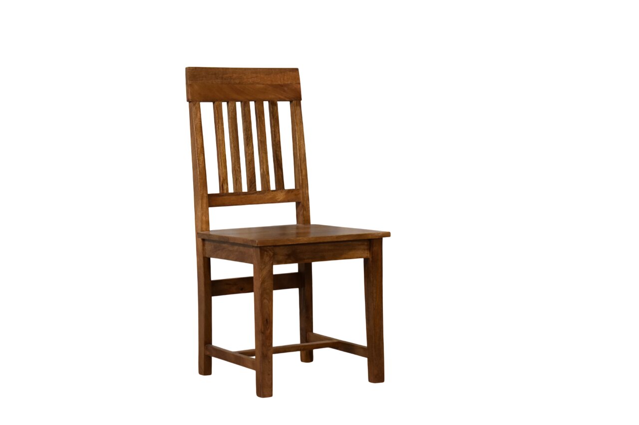 Amber Oak Slatted Back Dining Chair in Solid Mango Wood - main view showing handcrafted solid mango wood chair