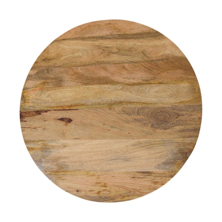 Slatted Round Oak-ish Coffee Table - Solid Mango Wood Center Table for Living Room - product view 8 showing handcrafted...