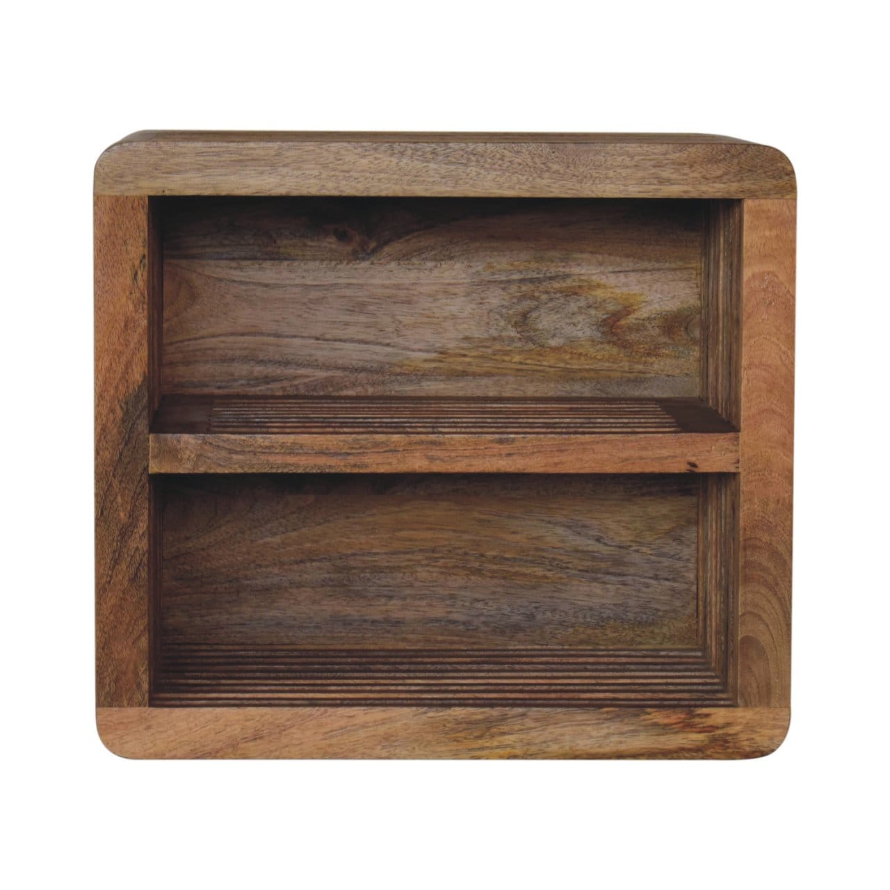 Soba Floating Nightstand - Solid Mango Wood Bedside Table for Bedroom - product view 2 showing handcrafted solid mango...