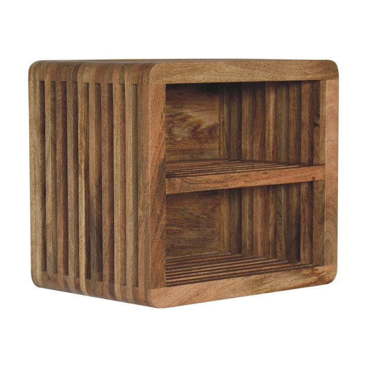 Soba Floating Nightstand - Solid Mango Wood Bedside Table for Bedroom - product view 4 showing handcrafted solid mango...