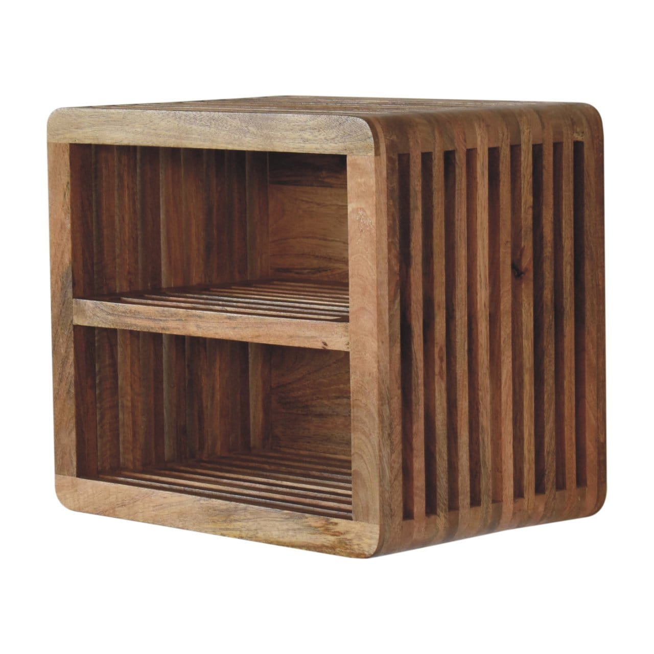 Soba Floating Nightstand - Solid Mango Wood Bedside Table for Bedroom - product view 3 showing handcrafted solid mango...