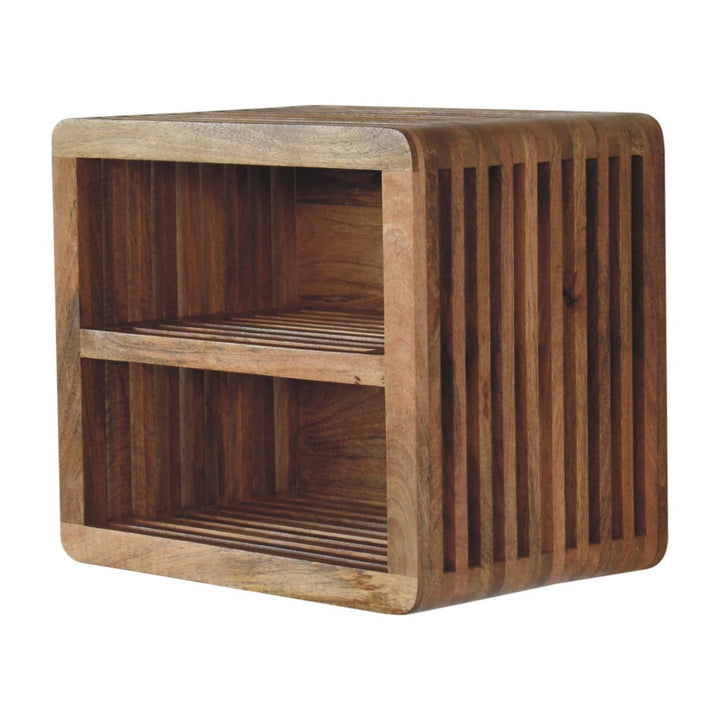 Soba Floating Nightstand - Solid Mango Wood Bedside Table for Bedroom - product view 3 showing handcrafted solid mango...