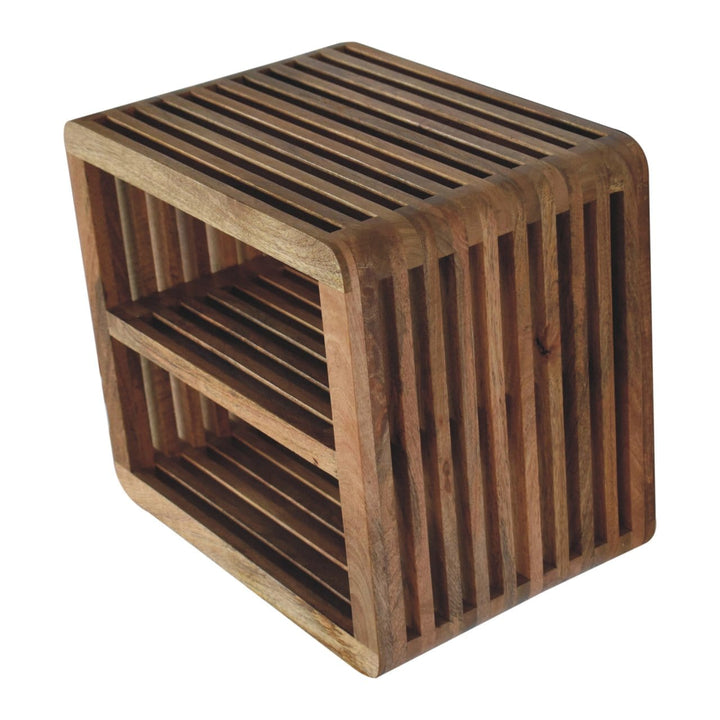 Soba Floating Nightstand - Solid Mango Wood Bedside Table for Bedroom - product view 6 showing handcrafted solid mango...