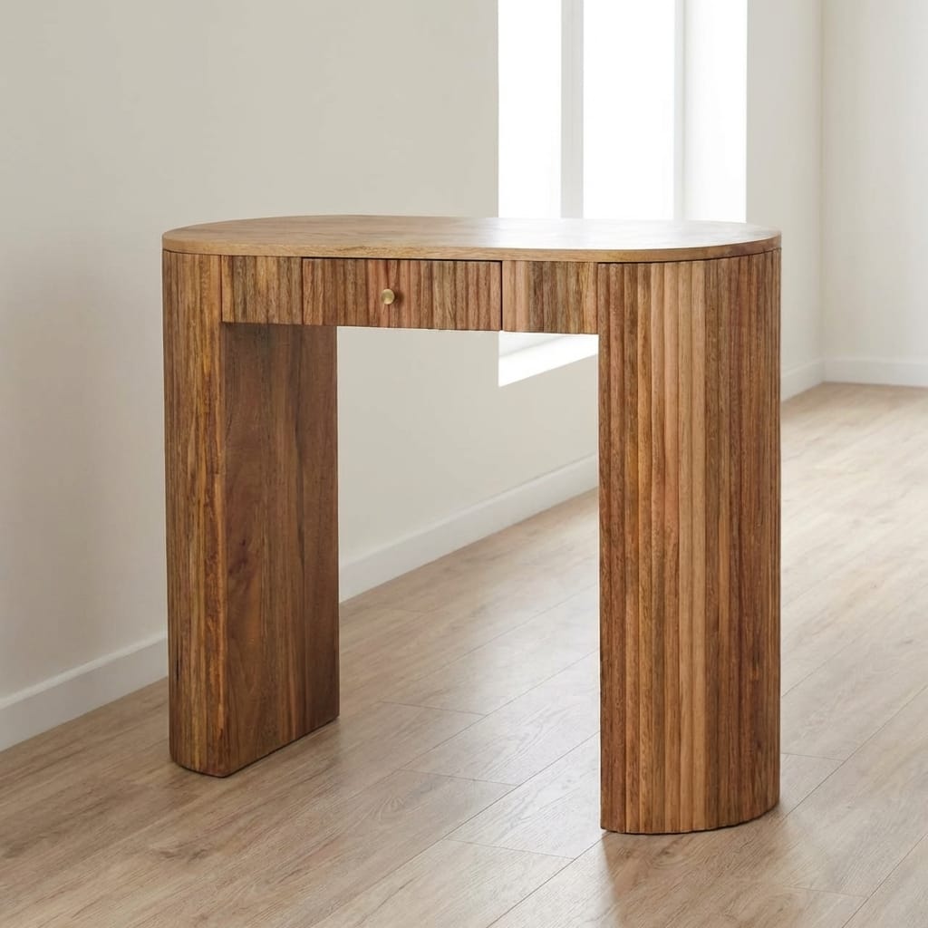 Soba Straight Console Table - Solid Mango Wood Hallway Console for Entryway - main view showing handcrafted solid mango...