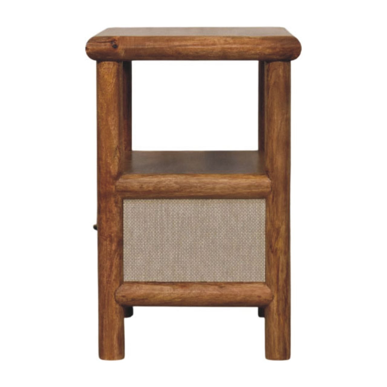 Golden Teak Rattan Bedside Table in Solid Mango Wood - product view 7 showing handcrafted solid mango wood nightstand