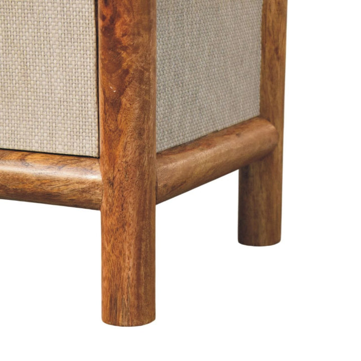 Golden Teak Rattan Bedside Table in Solid Mango Wood - product view 6 showing handcrafted solid mango wood nightstand