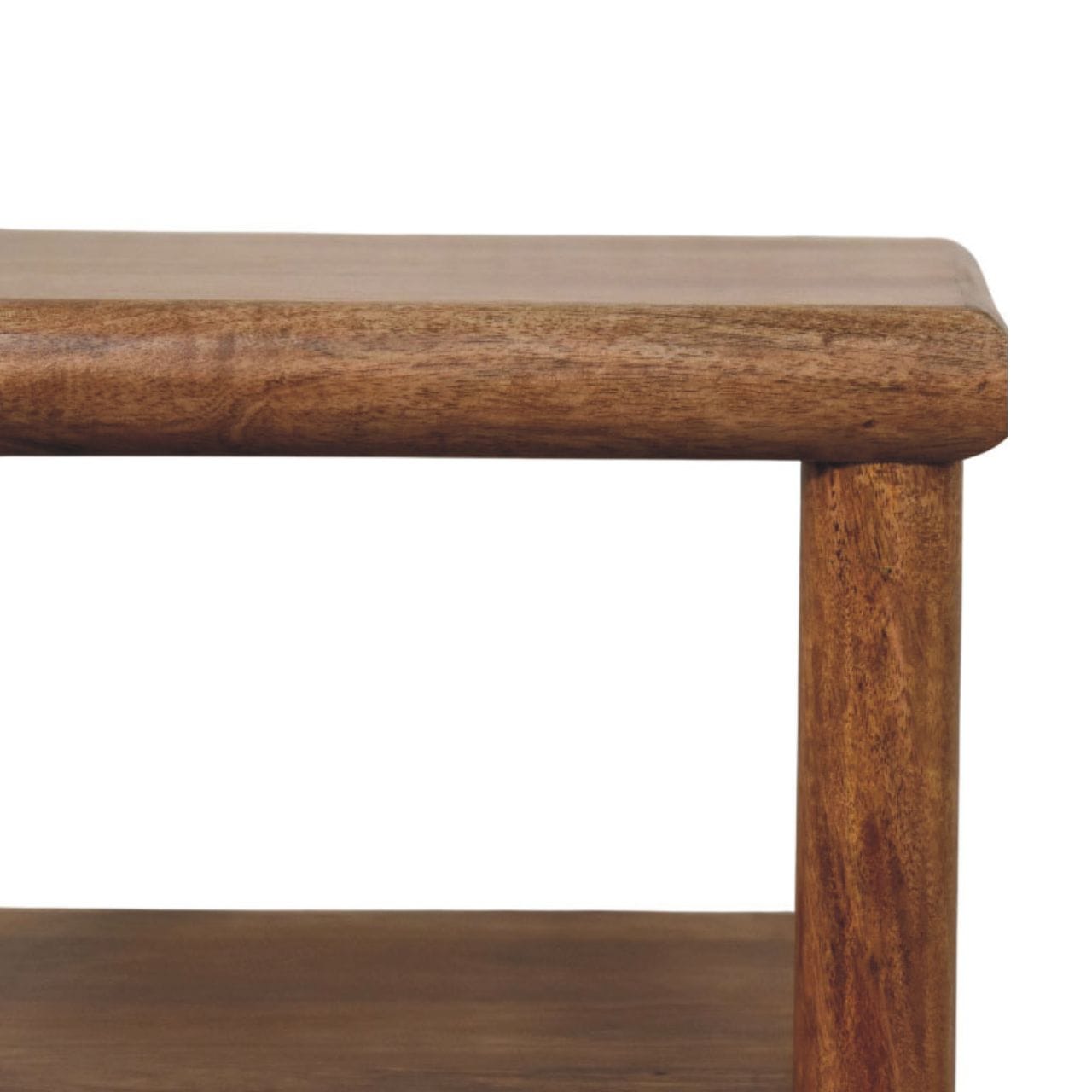 Golden Teak Rattan Bedside Table in Solid Mango Wood - product view 3 showing handcrafted solid mango wood nightstand