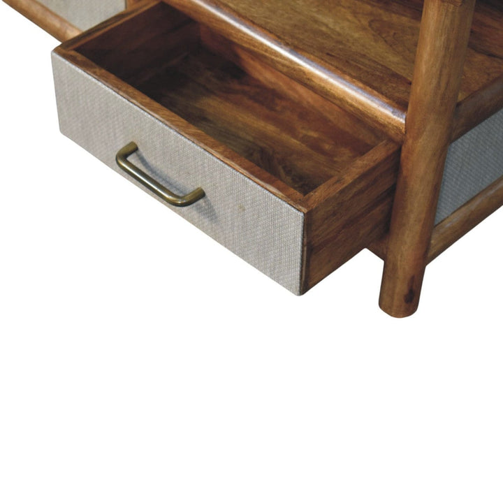 Golden Teak Rattan Coffee Table in Solid Mango Wood - product view 6 showing handcrafted solid mango wood coffee table