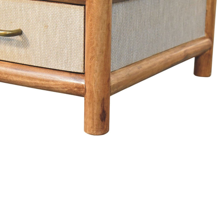Golden Teak Rattan Coffee Table in Solid Mango Wood - product view 8 showing handcrafted solid mango wood coffee table