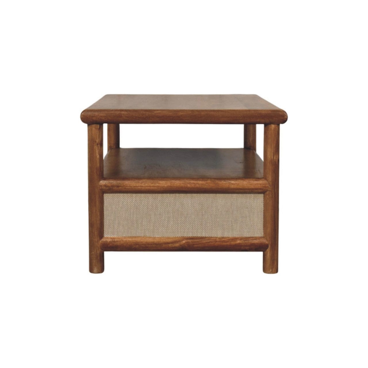 Golden Teak Rattan Coffee Table in Solid Mango Wood - product view 7 showing handcrafted solid mango wood coffee table