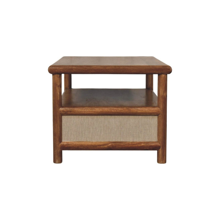 Golden Teak Rattan Coffee Table in Solid Mango Wood - product view 7 showing handcrafted solid mango wood coffee table