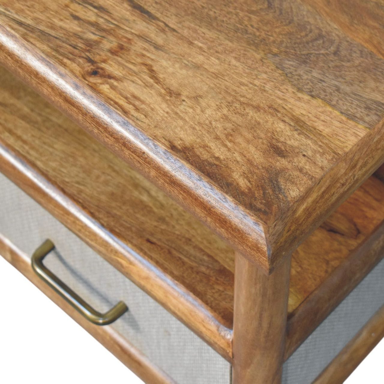 Golden Teak Rattan Coffee Table in Solid Mango Wood - product view 5 showing handcrafted solid mango wood coffee table