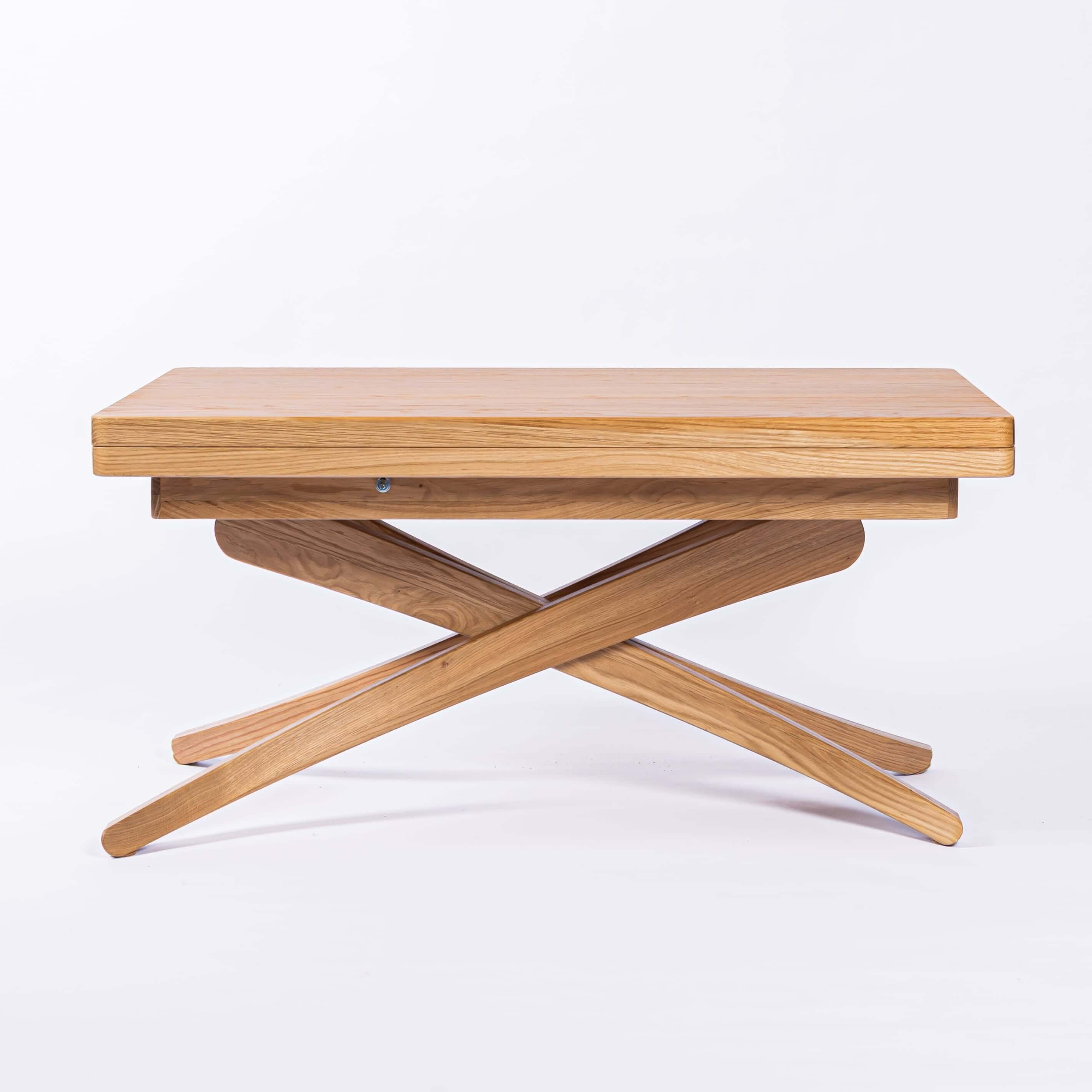 Solid Oak Wood Adjustable Height Coffee Table - 3-in-1 Lift Top Transformer Dining Table - product view 2 showing...