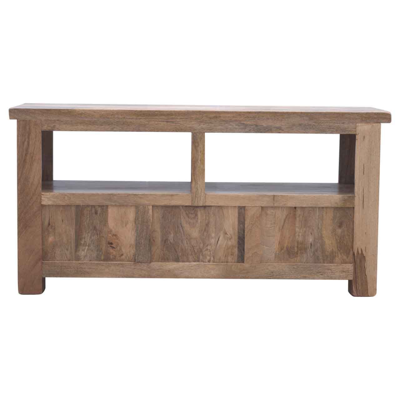 Functional Open Slot 3 Drawer TV Stand - Solid Mango Wood Entertainment Center for Living Room - main view showing...