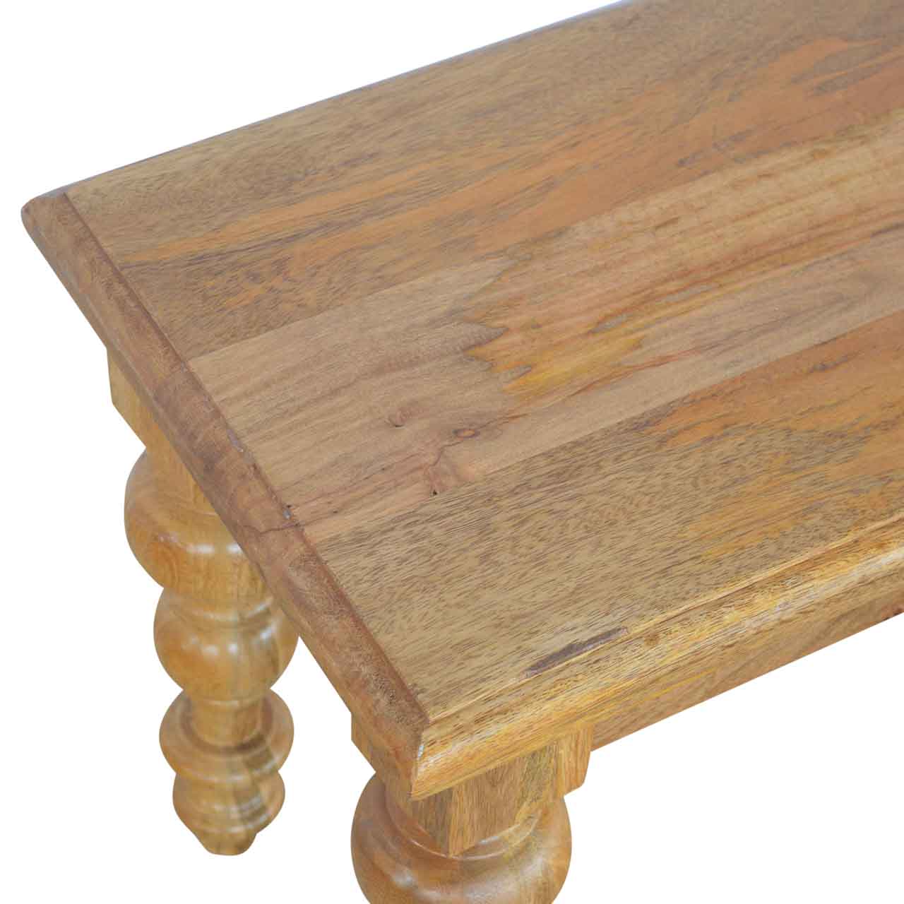 Solid Wood Bench - Solid Mango Wood Seating Furniture for Entryway - product view 2 showing handcrafted solid mango wood...