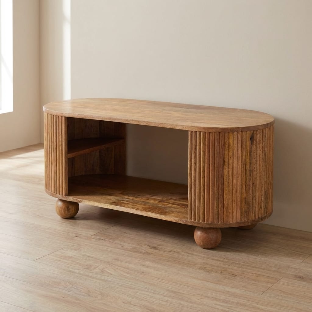 Ball Open Coffee Table - Solid Mango Wood Center Table for Living Room - main view showing handcrafted solid mango wood...