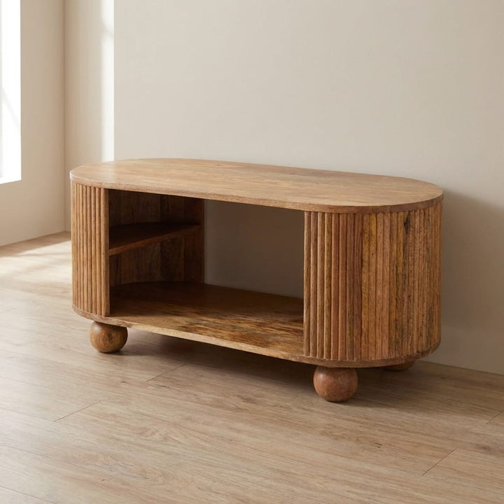 Ball Open Coffee Table - Solid Mango Wood Center Table for Living Room - main view showing handcrafted solid mango wood...