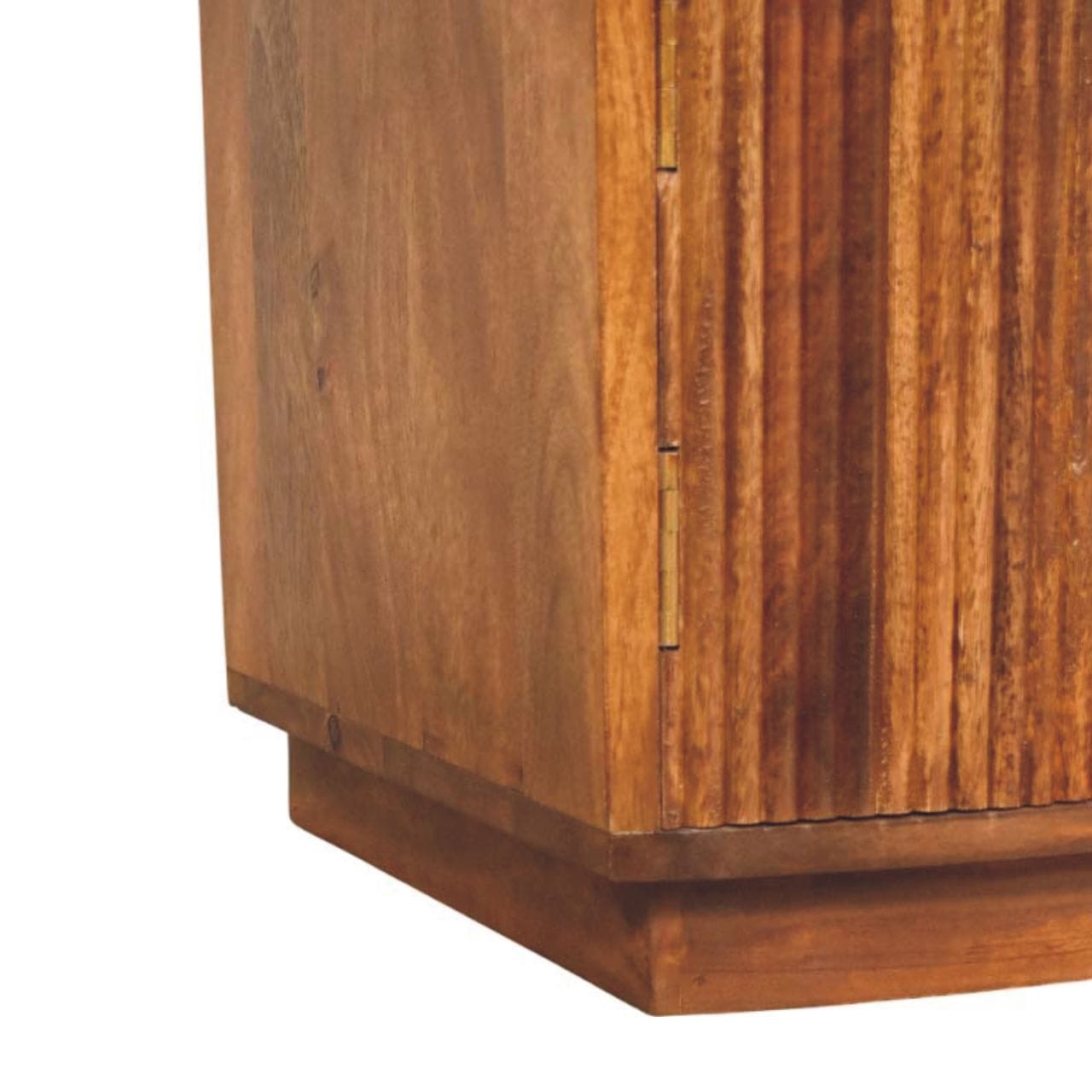 Solid Wood Curved Ribbed Nightstand - Solid Mango Wood Bedside Table for Bedroom - product view 8 showing handcrafted...