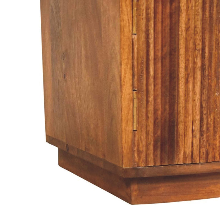 Solid Wood Curved Ribbed Nightstand - Solid Mango Wood Bedside Table for Bedroom - product view 8 showing handcrafted...