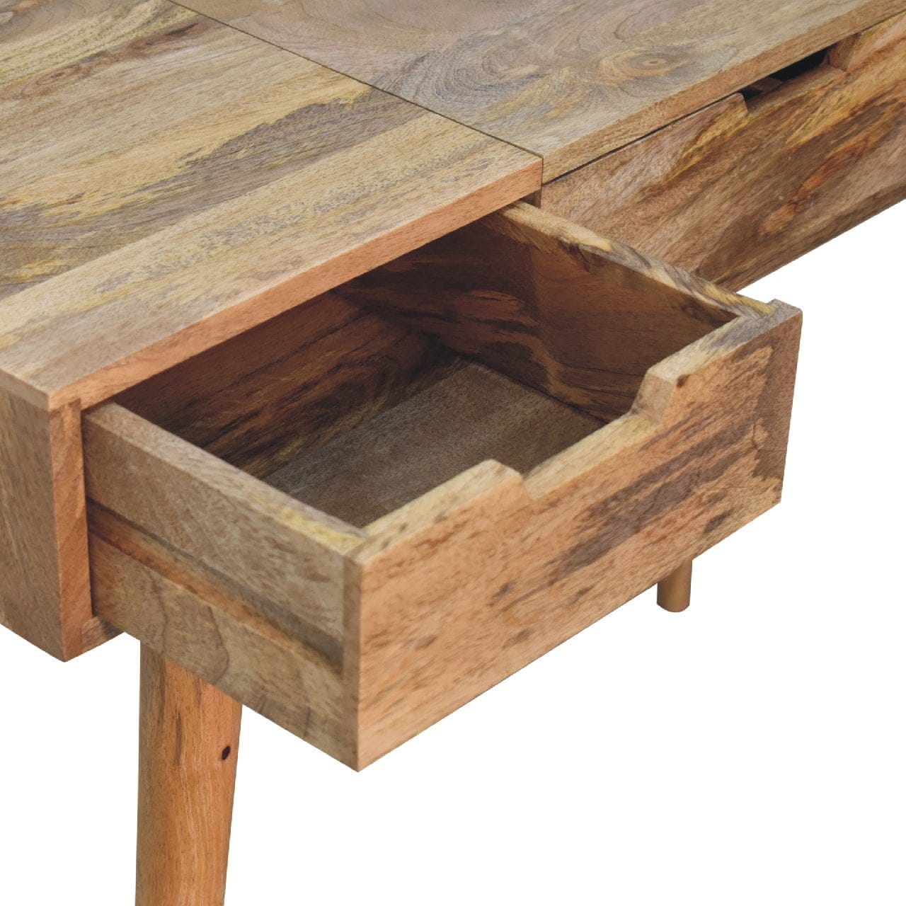 Oak-ish Dressing Table - Solid Mango Wood Vanity Table for Bedroom - product view 7 showing handcrafted solid mango wood desk