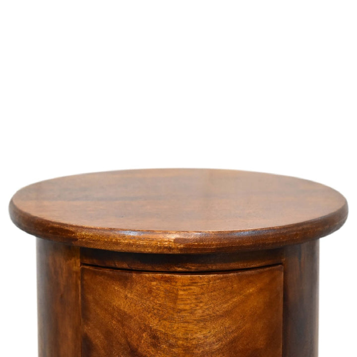 Mini Chestnut 2 Drawer Drum Dresser - Solid Mango Wood Storage Chest for Bedroom - product view 4 showing handcrafted...