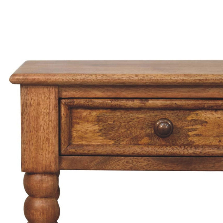 Spindle Nightstand - Solid Mango Wood Bedside Table for Bedroom - product view 4 showing handcrafted solid mango wood...