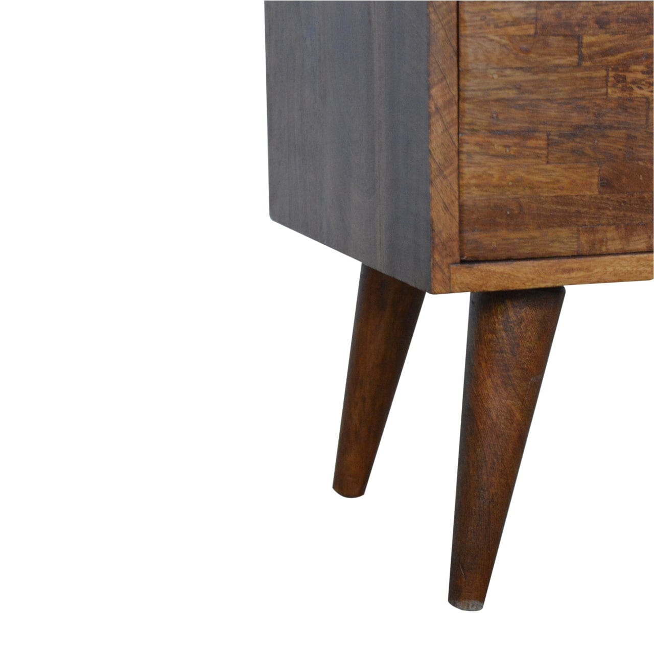Mixed Chestnut Nightstand - Solid Mango Wood Bedside Table for Bedroom - product view 5 showing handcrafted solid mango...
