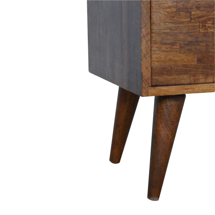 Mixed Chestnut Nightstand - Solid Mango Wood Bedside Table for Bedroom - product view 5 showing handcrafted solid mango...
