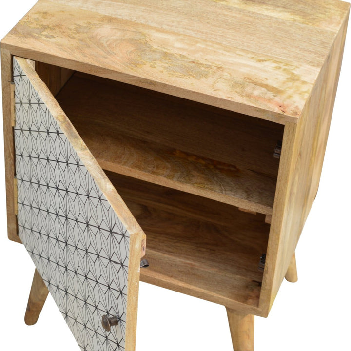 Prima Door Nightstand - Solid Mango Wood Bedside Table for Bedroom - product view 6 showing handcrafted solid mango wood...