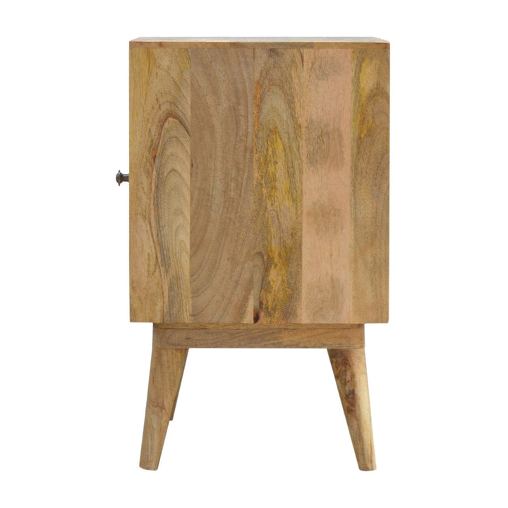 Prima Door Nightstand - Solid Mango Wood Bedside Table for Bedroom - product view 7 showing handcrafted solid mango wood...