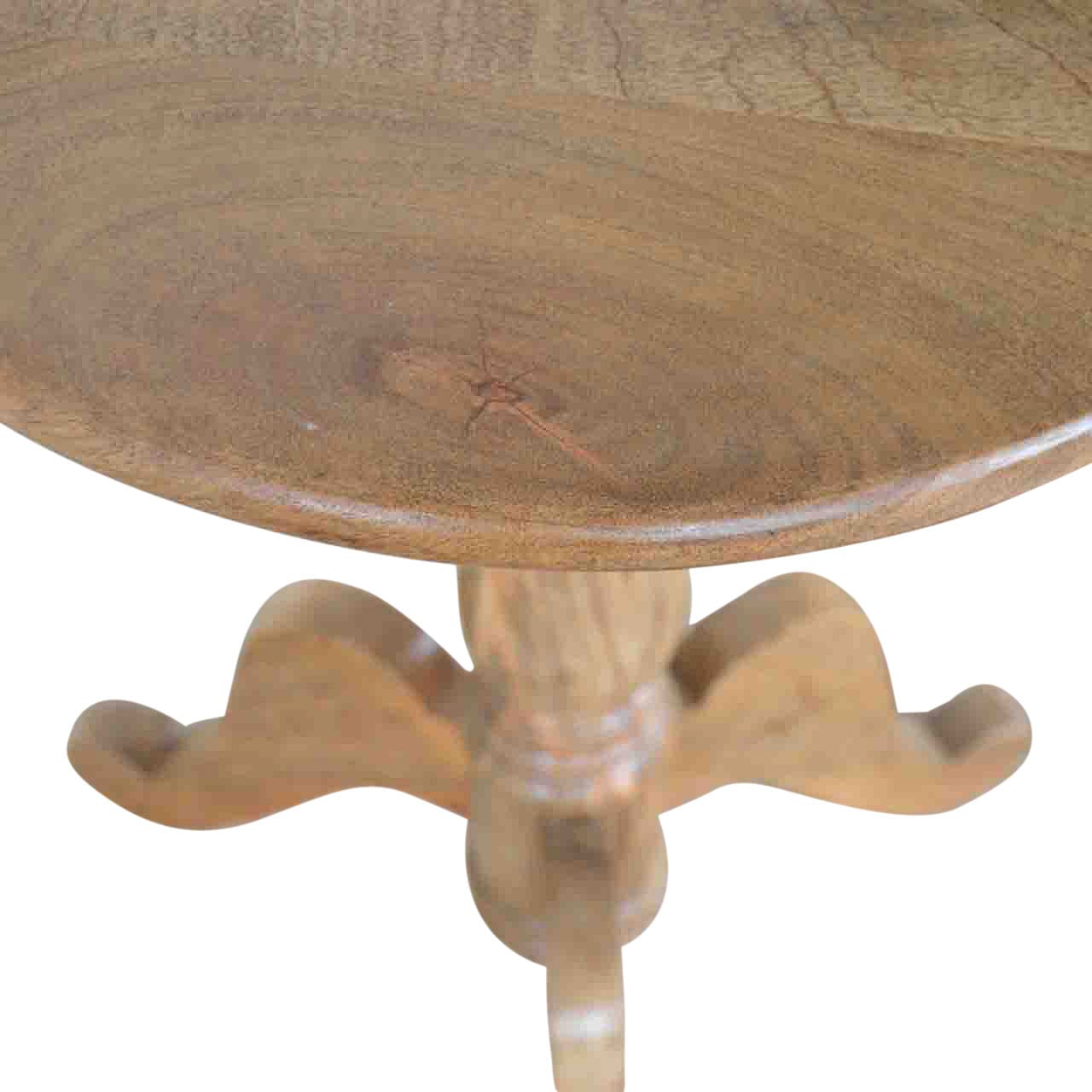 Solid Wood Round Tea Table - Solid Mango Wood Accent Table for Living Room - product view 4 showing handcrafted solid...