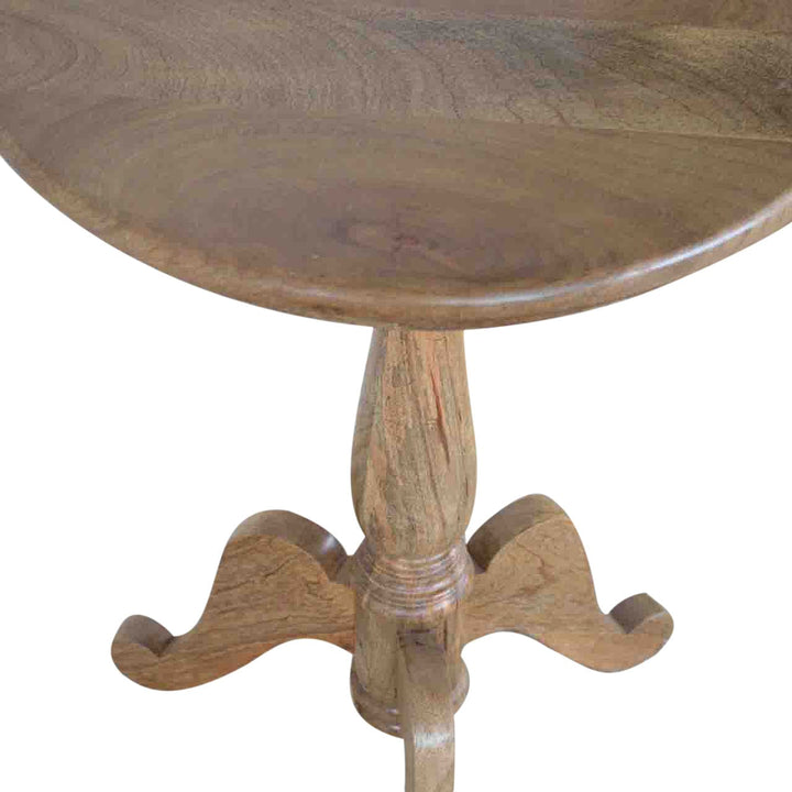 Solid Wood Round Tea Table - Solid Mango Wood Accent Table for Living Room - product view 3 showing handcrafted solid...