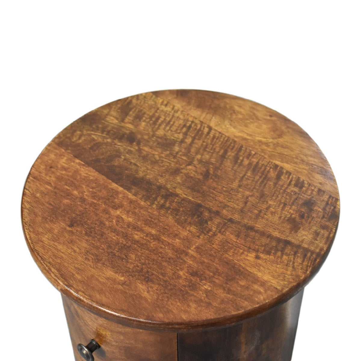 Mini Chestnut 2 Drawer Drum Dresser - Solid Mango Wood Storage Chest for Bedroom - product view 5 showing handcrafted...