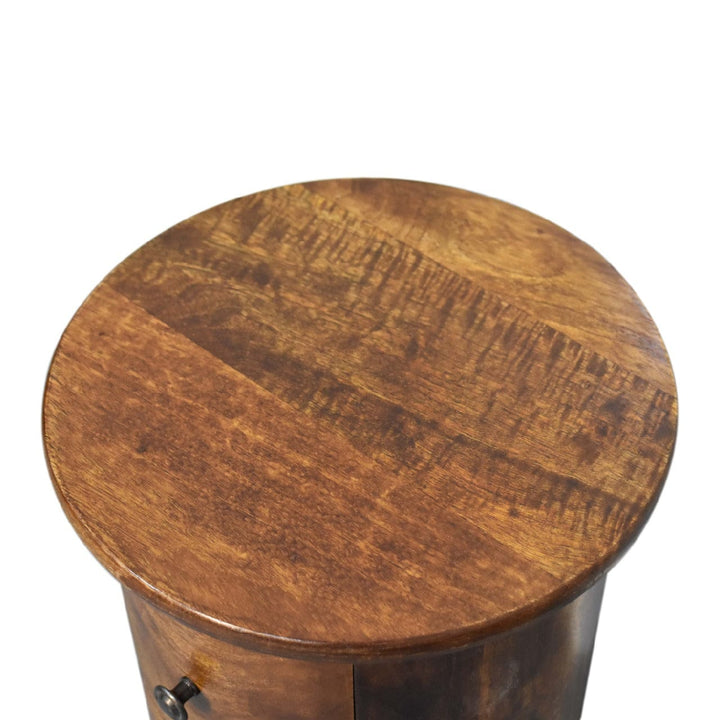 Mini Chestnut 2 Drawer Drum Dresser - Solid Mango Wood Storage Chest for Bedroom - product view 5 showing handcrafted...