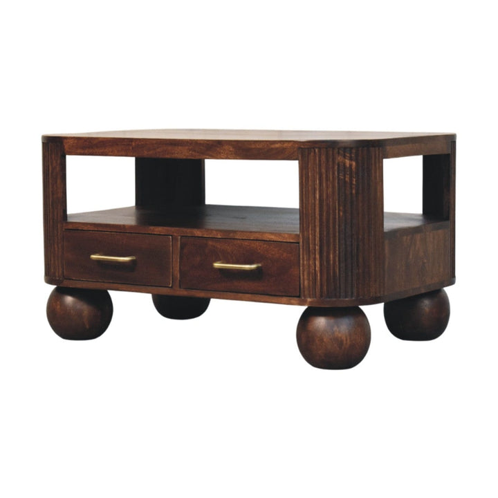 Sphere Leg Coffee Table - Solid Mango Wood Center Table for Living Room - product view 3 showing handcrafted solid mango...