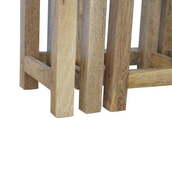Solid Wood Stool - Solid Mango Wood Accent Seating - product view 4 showing handcrafted solid mango wood stool