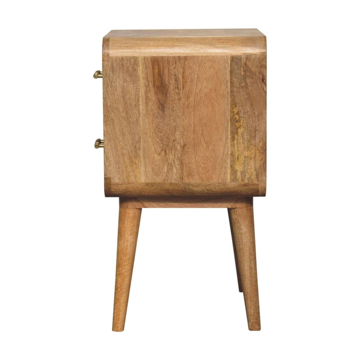 T-bar Ridged Nightstand - Solid Mango Wood Bedside Table for Bedroom - product view 9 showing handcrafted solid mango...