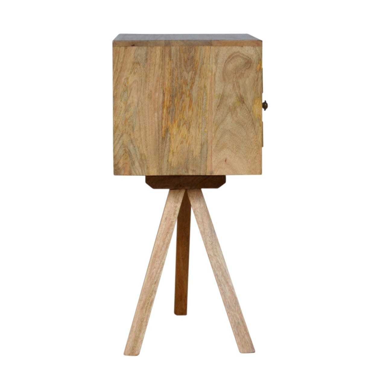 Solid Wood Tripod Nightstand - Solid Mango Wood Bedside Table for Bedroom - product view 7 showing handcrafted solid...