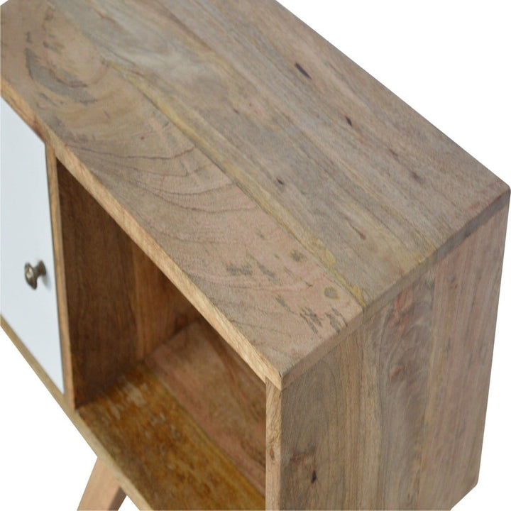 Solid Wood Tripod Nightstand - Solid Mango Wood Bedside Table for Bedroom - product view 5 showing handcrafted solid...