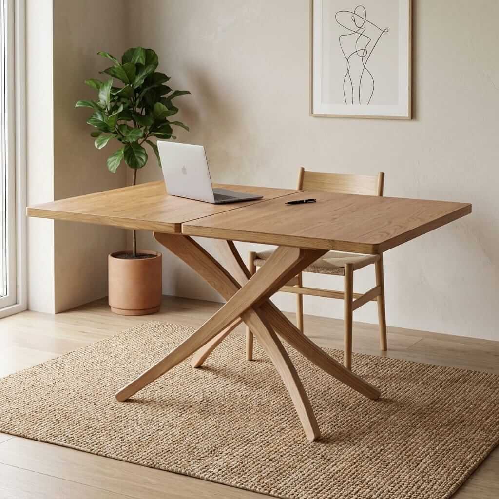 Solid Oak Wood Adjustable Height Writing Desk - 3-in-1 Lift Top Convertible Desk Table - main view showing handcrafted...